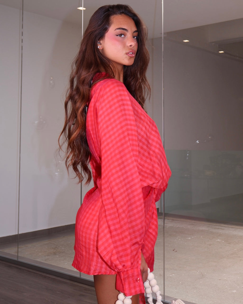 DRESS PORTAFOGLIO QUADRI ROSSO