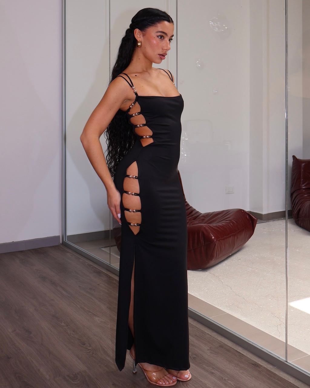 GOLD BUTTON DRESS