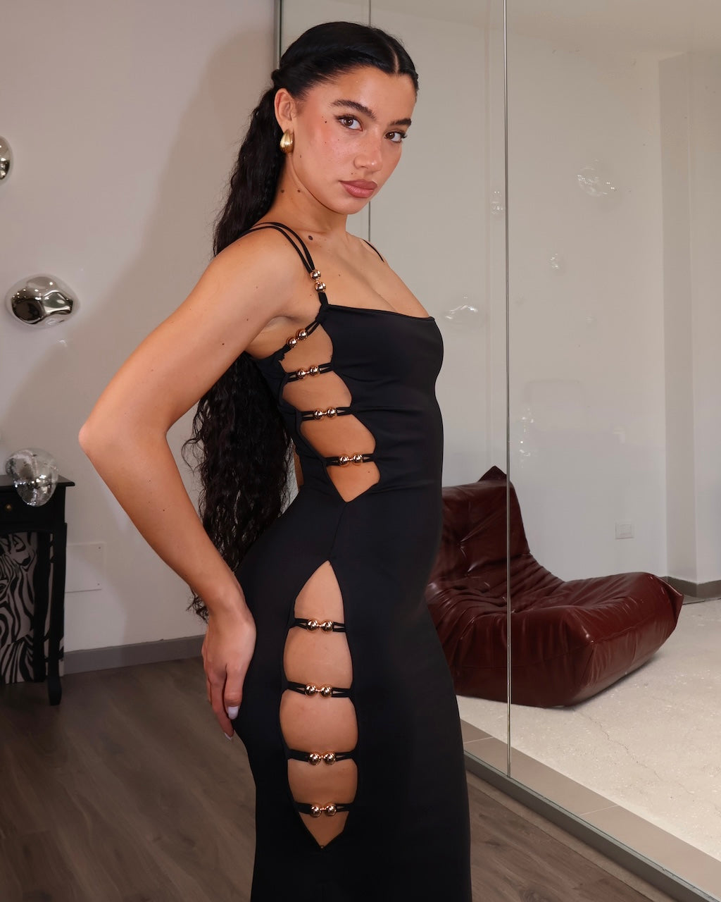 GOLD BUTTON DRESS