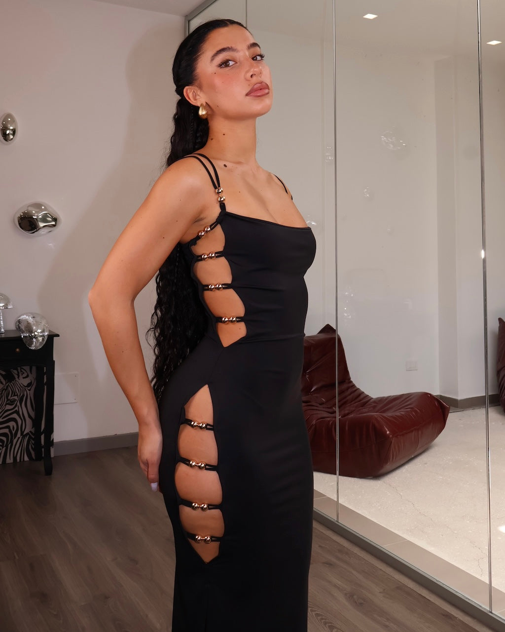GOLD BUTTON DRESS